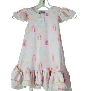 NWT Millie Mae Toddler Girl Pink Rainbow‎ Ruffled Dress Size 2